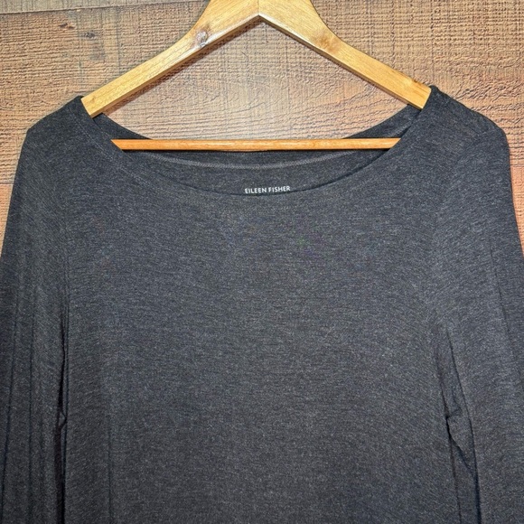 Eileen Fisher Charcoal Gray Knit Jersey Long Sleeve A-Line Dress size Large - Picture 3 of 6